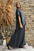 Pure Cotton Santos Keyhole Drape Back Top Charcoal